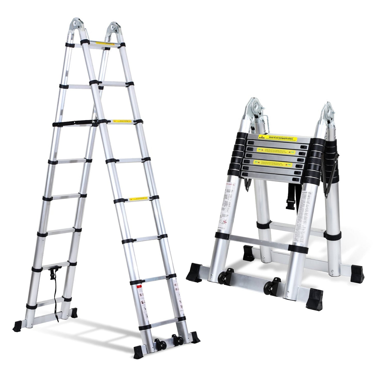 Folding Telescopic Ladder 5M with Wheels and Triangle Stabilizer