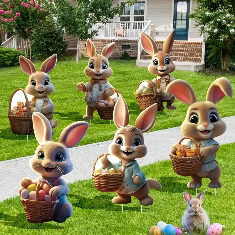 Garden Stake Easter Bunnies | Cute Rabbit Figurine | Classic Spring Decor | Set of 6