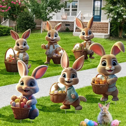 Garden Stake Easter Bunnies | Cute Rabbit Figurine | Classic Spring Decor | Set of 6