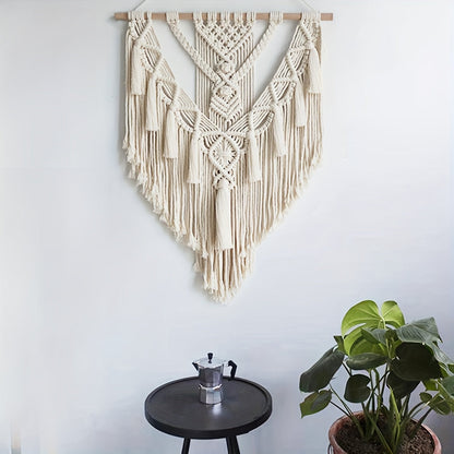 Handwoven Cotton Tapestry with Fringe – Bohemian Wall Decor for Bedroom