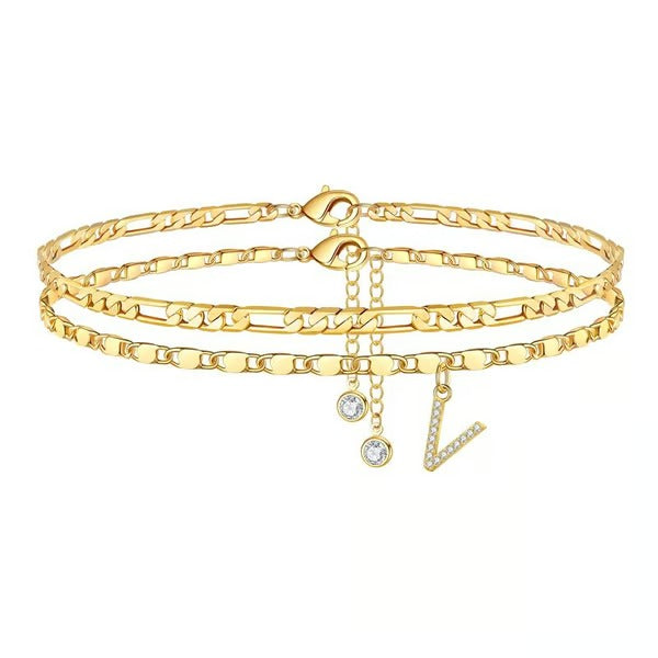 Customizable Layered Anklet | Adjustable & Hypoallergenic | Gold/Silver | 21.5 cm + 5 cm