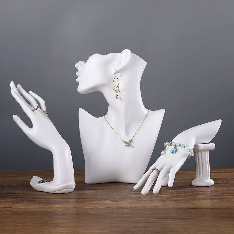 Jewelry Display Stand - Decorative Hand and Bust Holder for Rings, Watches, Bracelets & Necklaces - Artistic Decoration