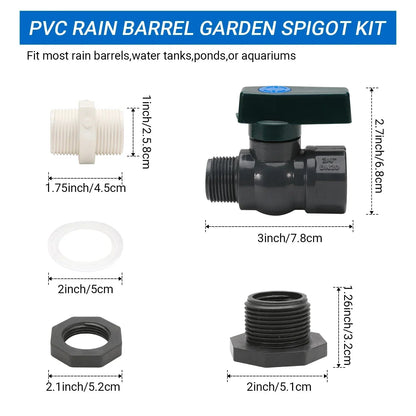 Rain Barrel Faucet Set | 3/4 Inch PVC Spigot | Barrel Connector Adapter | Seal Kit for Rain Barrels