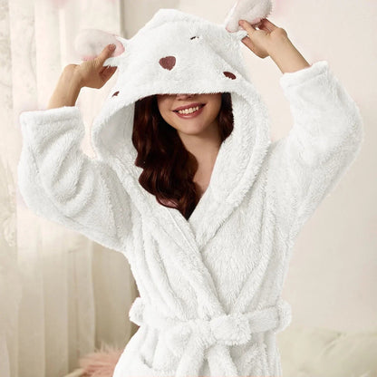 Hooded Fleece Bathrobe with Bunny Ears | Soft, Warm & Easy Care for Cozy Moments at Home