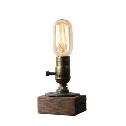 Wooden Desk Lamp with Vintage Steam Punk Piping Design