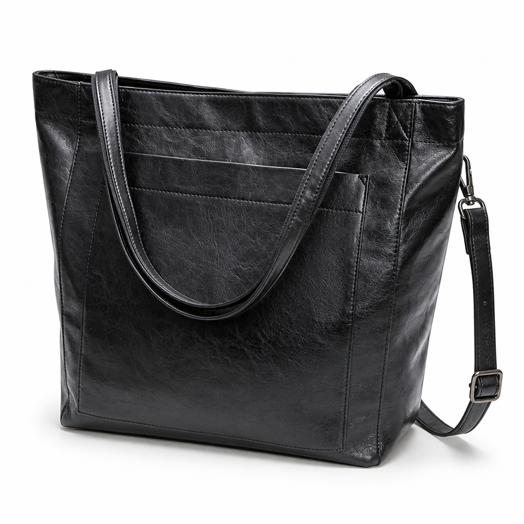 Elegant Structured Leather Tote with Detachable Strap