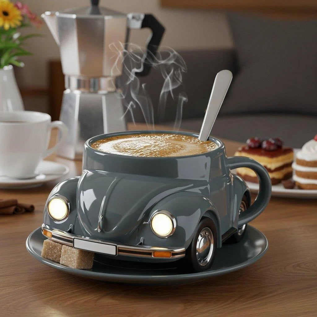 Ceramic Coffee Mug with Retro Car Design – Unique 3D Style for Beverages