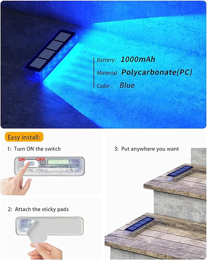 Solar Step Lights Set of 4 | 6 LED | Waterproof IP68 | Warm White or Blue