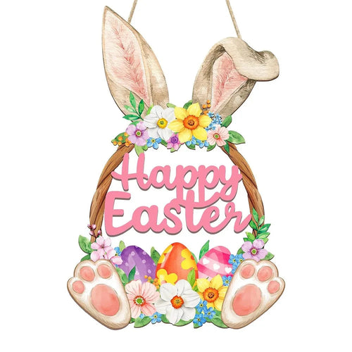 Spring Wooden Easter Decoration with Rabbits – Wall Art 29.5×19.5 cm