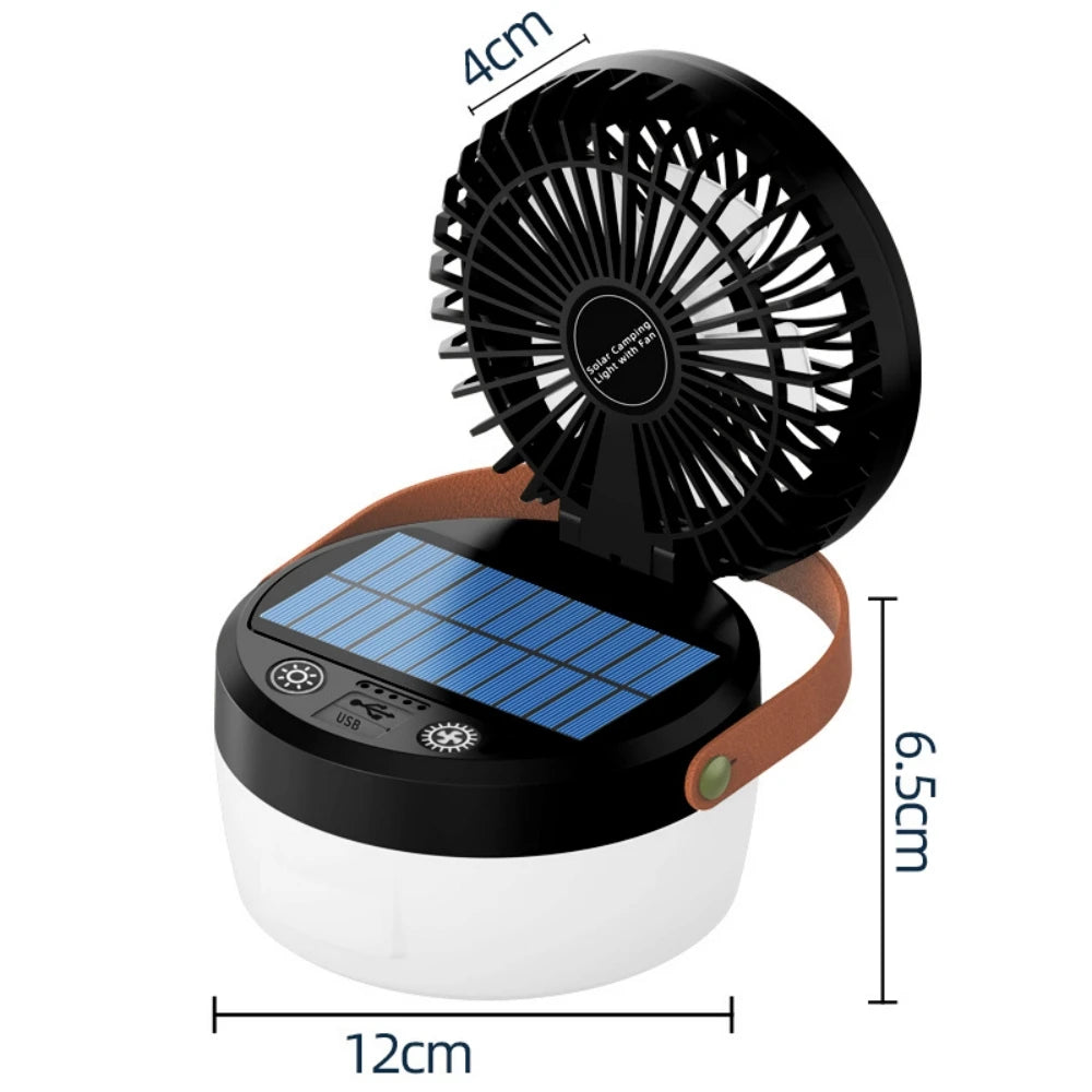 Solar-Powered Camping Light with Fan | Portable Tent Lantern with 3 Speeds