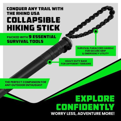Aluminum Trekking Pole with Survival Tools | Adjustable Up to 106 cm | Shock-Absorbing Tip | Includes Camouflage Carry Bag