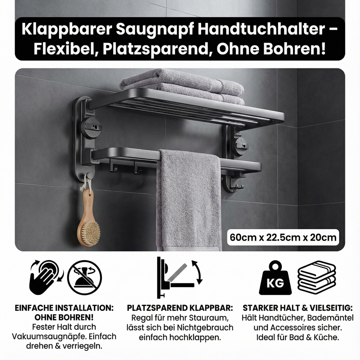 Collapsible Towel Rack with Suction Cups