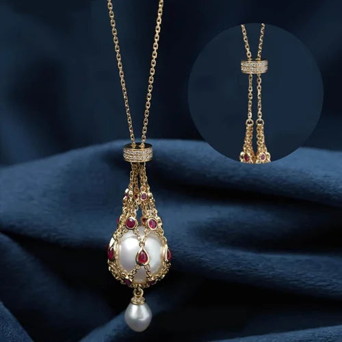 Elegant Adjustable Pearl Necklace with Gemstone Accents