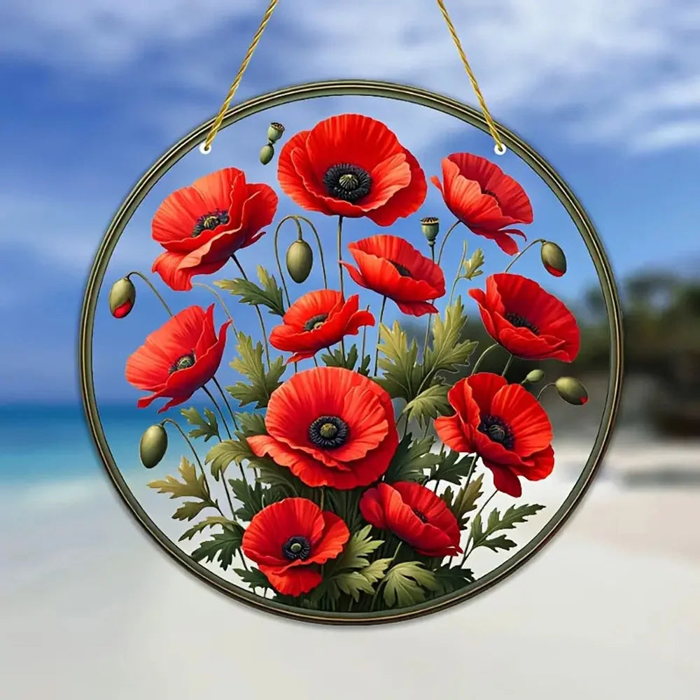 Acrylic Window Hanger | Floral Sun Catcher | Round Winter & Christmas Decor