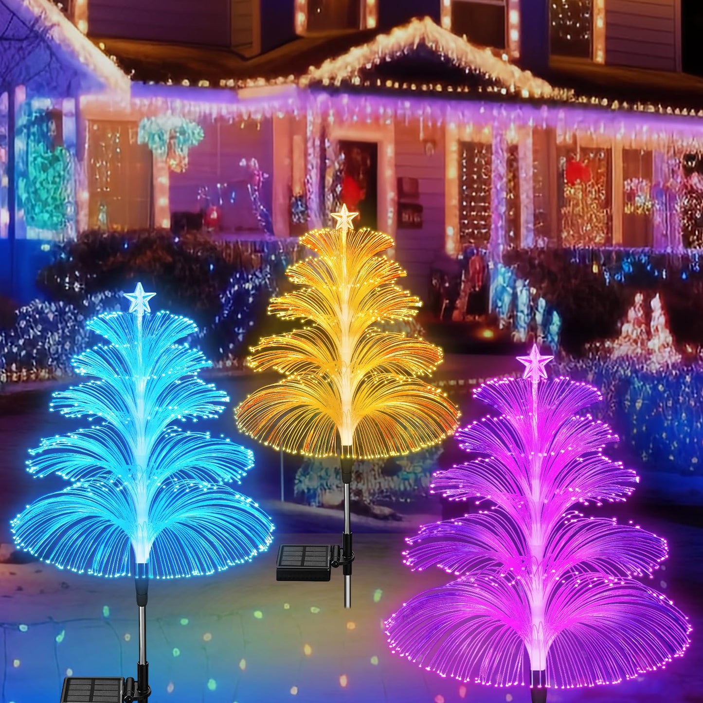 Solar Garden Light Set with 3 Color Changing LED Lights