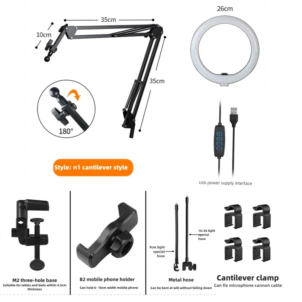 Adjustable Arm LED Ring Light with Phone Holder | 3 Color Modes & USB Powered | Perfect for Live Streaming, Videos, and Selfies