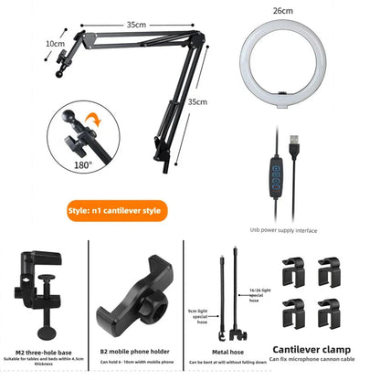 Adjustable Arm LED Ring Light with Phone Holder | 3 Color Modes & USB Powered | Perfect for Live Streaming, Videos, and Selfies