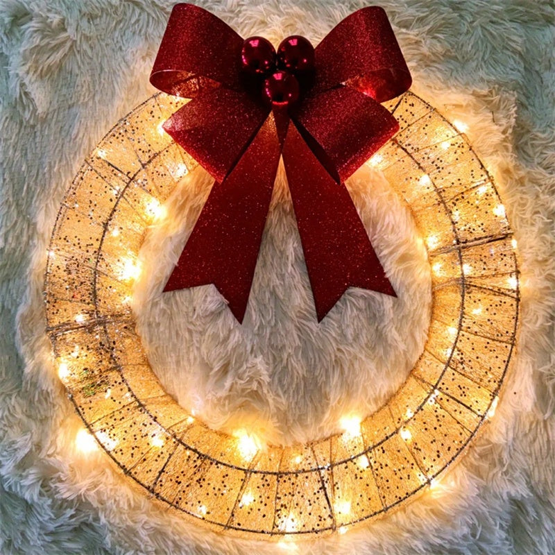 50cm LED-Enhanced Handmade Christmas Wreath in Gold and Green
