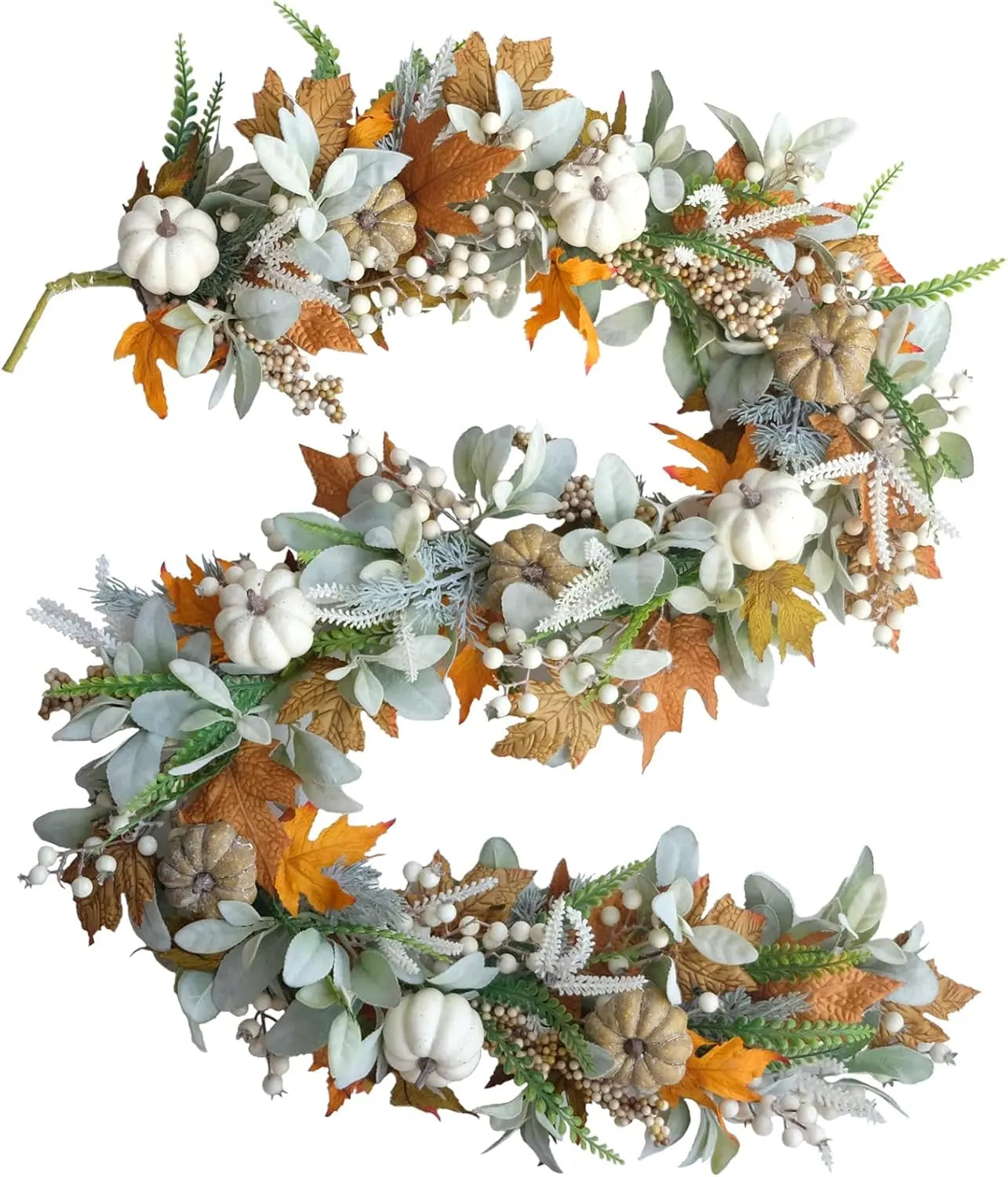 Handcrafted Autumn Wreath for Halloween – Door Decoration with Pumpkins and Eucalyptus