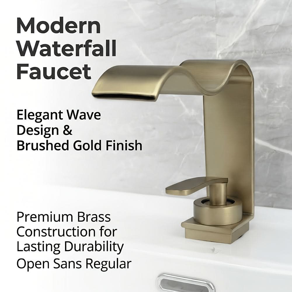 Brushed Brass Basin Faucet with Waterfall Spout