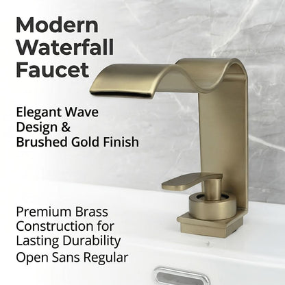 Brushed Brass Basin Faucet with Waterfall Spout