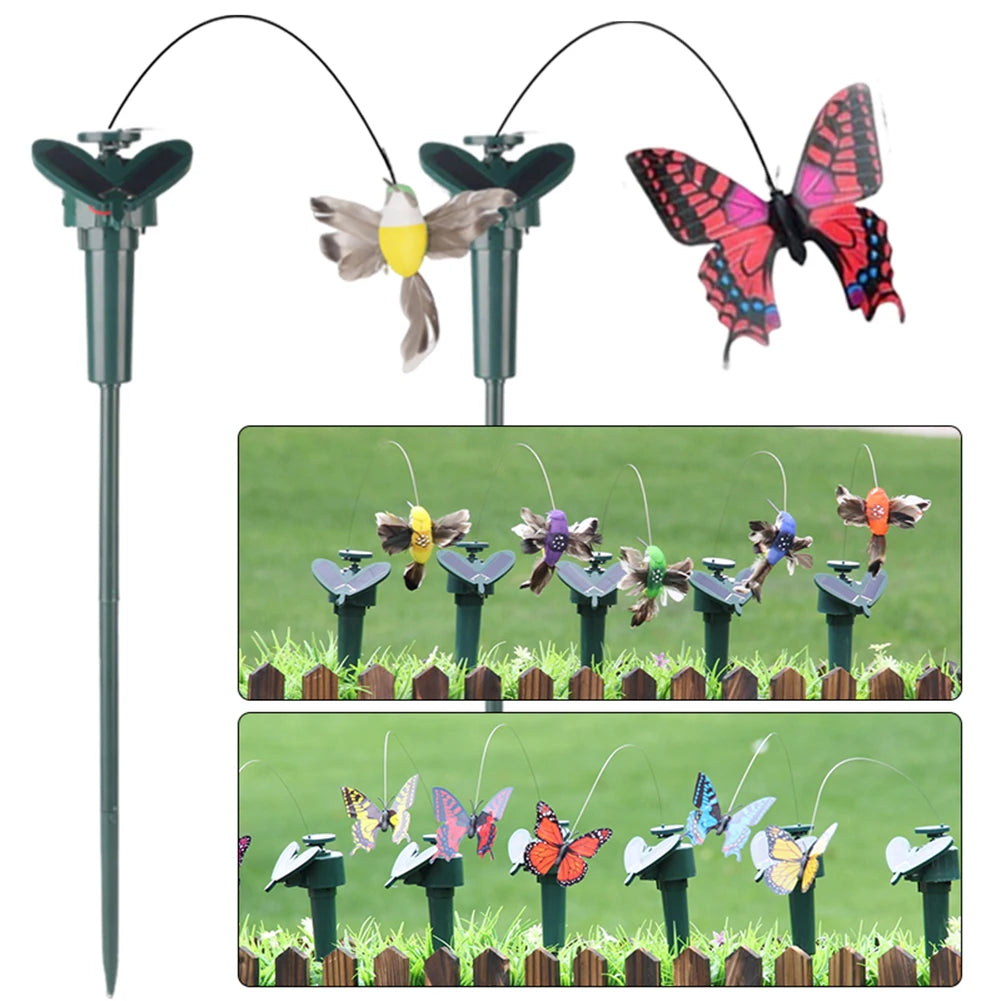 Solar-Powered Garden Decorations with Fluttering Birds and Butterflies