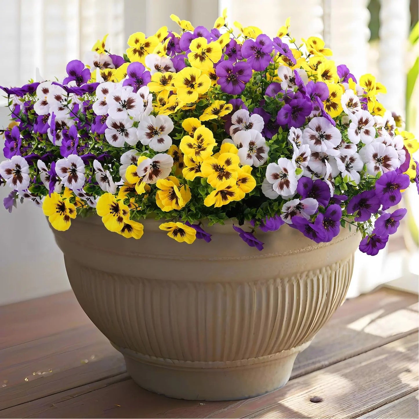 Artificial Pansy Flower Bouquet | Weather-Resistant Spring Garden Decor | Polyester Material