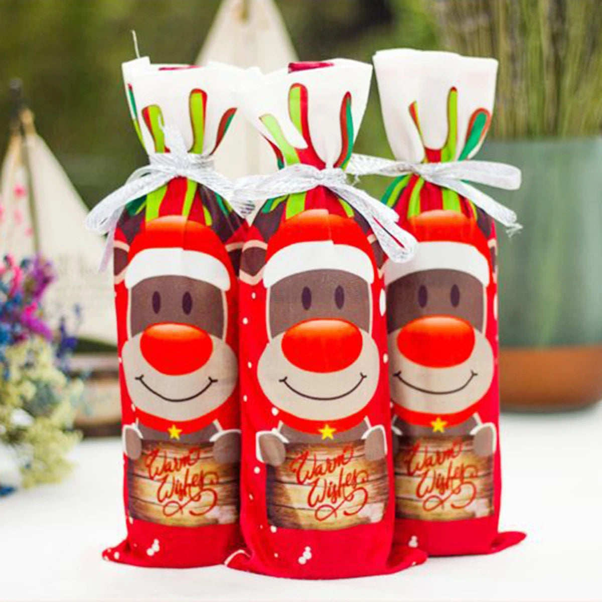 Festive Wine Bottle Cover with Holiday Design - Fabric Sleeve for Wine & Sparkling Wine - Perfect Gift Idea
