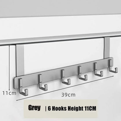 Door Hook Organizer with 6 Hooks | Aluminum Wardrobe Door Rack | No Drilling Needed | Fits Doors 1.6–1.8 inches