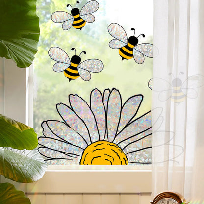Bee and Sunflower Window Sticker | Rainbow Effect | Electrostatic PVC