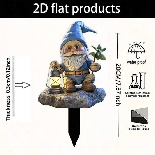 Garden Gnome Stake | Weatherproof Acrylic Material | Lawn and Flower Decoration