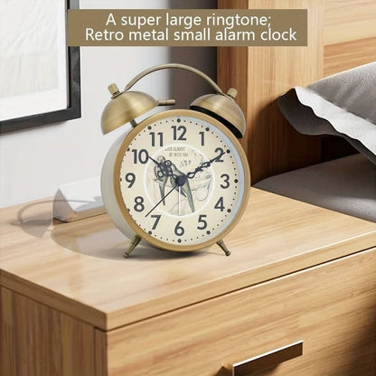 Scandinavian Vintage Twin Bell Alarm Clock with Luminous Metal Design
