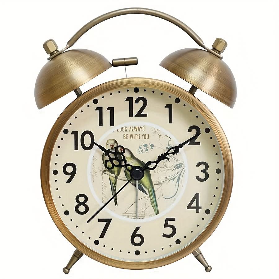 Scandinavian Vintage Twin Bell Alarm Clock with Luminous Metal Design