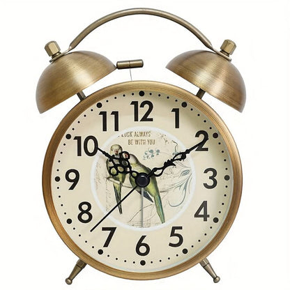 Scandinavian Vintage Twin Bell Alarm Clock with Luminous Metal Design