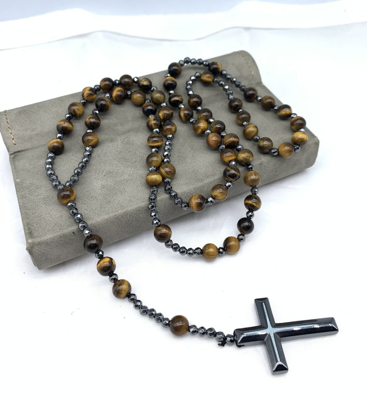 Men's Rosary Necklace with Tiger Eye and Lapis Lazuli – Orion Design