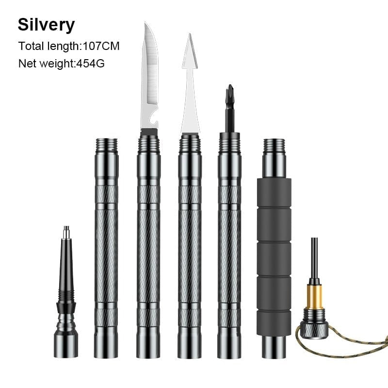 Aluminum Trekking Pole with Survival Tools | Adjustable Up to 106 cm | Shock-Absorbing Tip | Includes Camouflage Carry Bag