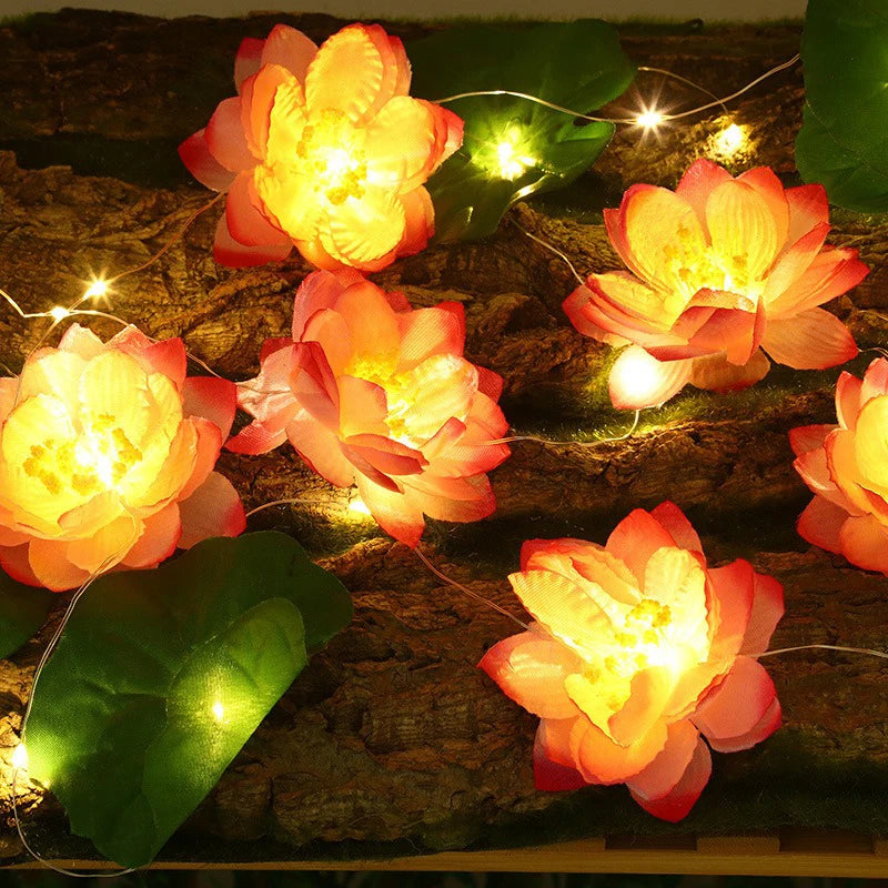 LED Lotus String Lights – Artistic Simulation – Battery & USB Powered – Garden, Pool & Wedding Decor