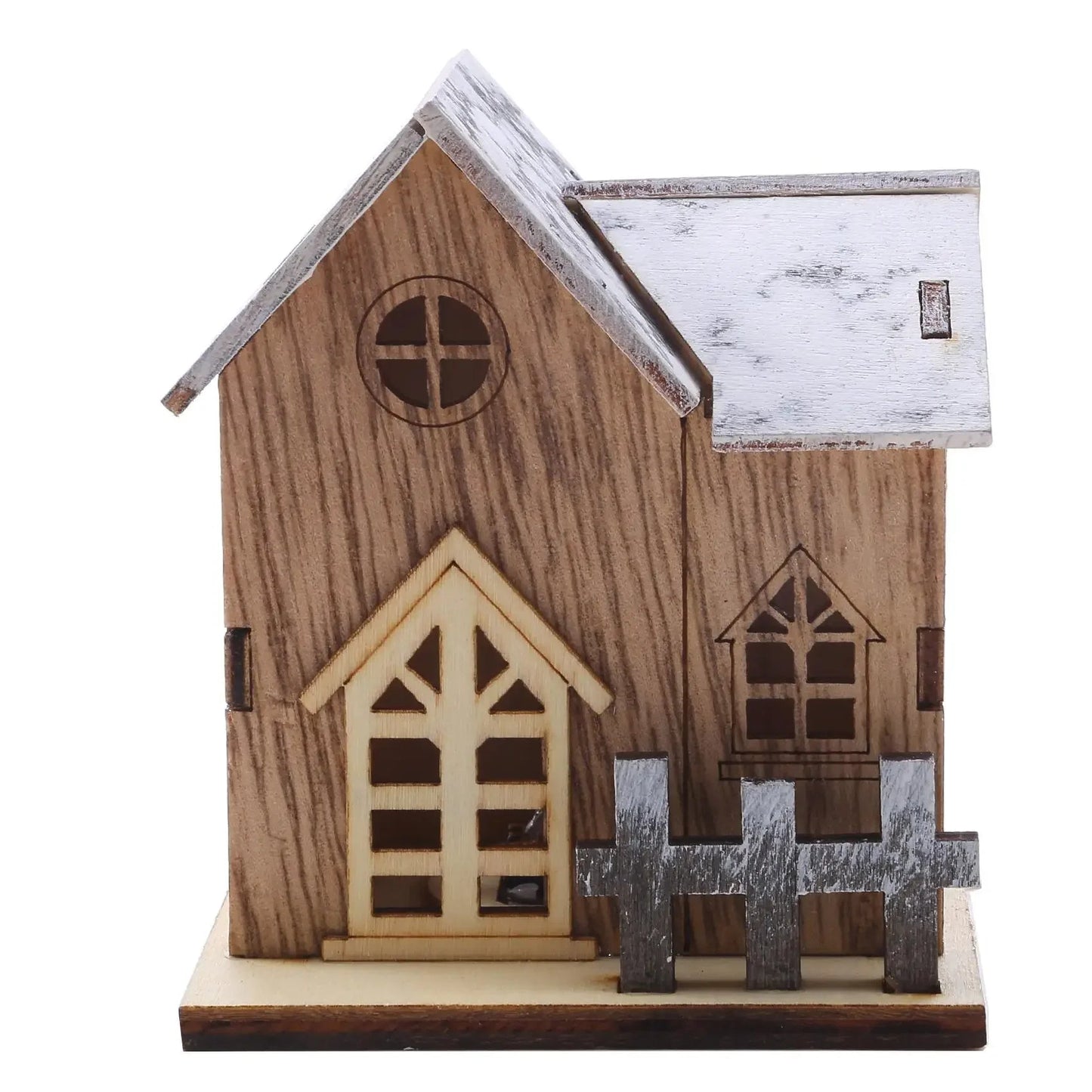 Handcrafted Wooden Christmas House with LED Light – Warm White Glow