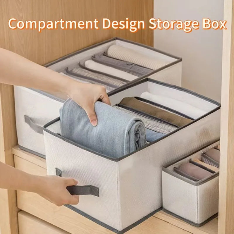 Foldable Clothes Organizer with 7-9 Compartments | Breathable Mesh Storage for Jeans & T-Shirts