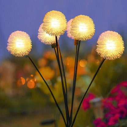 6-Flame LED Outdoor Lawn Lights - Solar Dandelion Design with Steady & Flash Modes for Garden Decoration