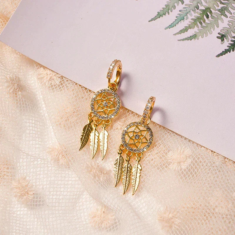 Golden Dreamcatcher Earrings for Effortless Elegance