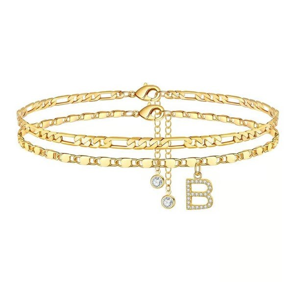 Customizable Layered Anklet | Adjustable & Hypoallergenic | Gold/Silver | 21.5 cm + 5 cm