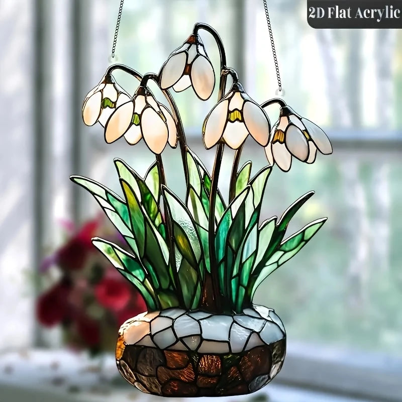 Acrylic Flower Pot Sun Catcher Pendant | 20 cm | 2D Color Print | Window Decoration