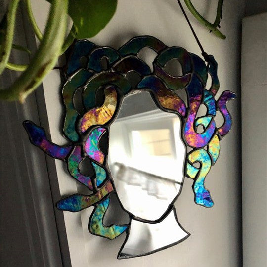 Medusa Suncatcher Mirror with Stained Glass Design