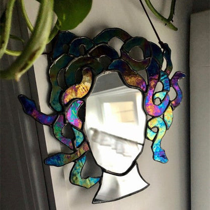 Medusa Suncatcher Mirror with Stained Glass Design