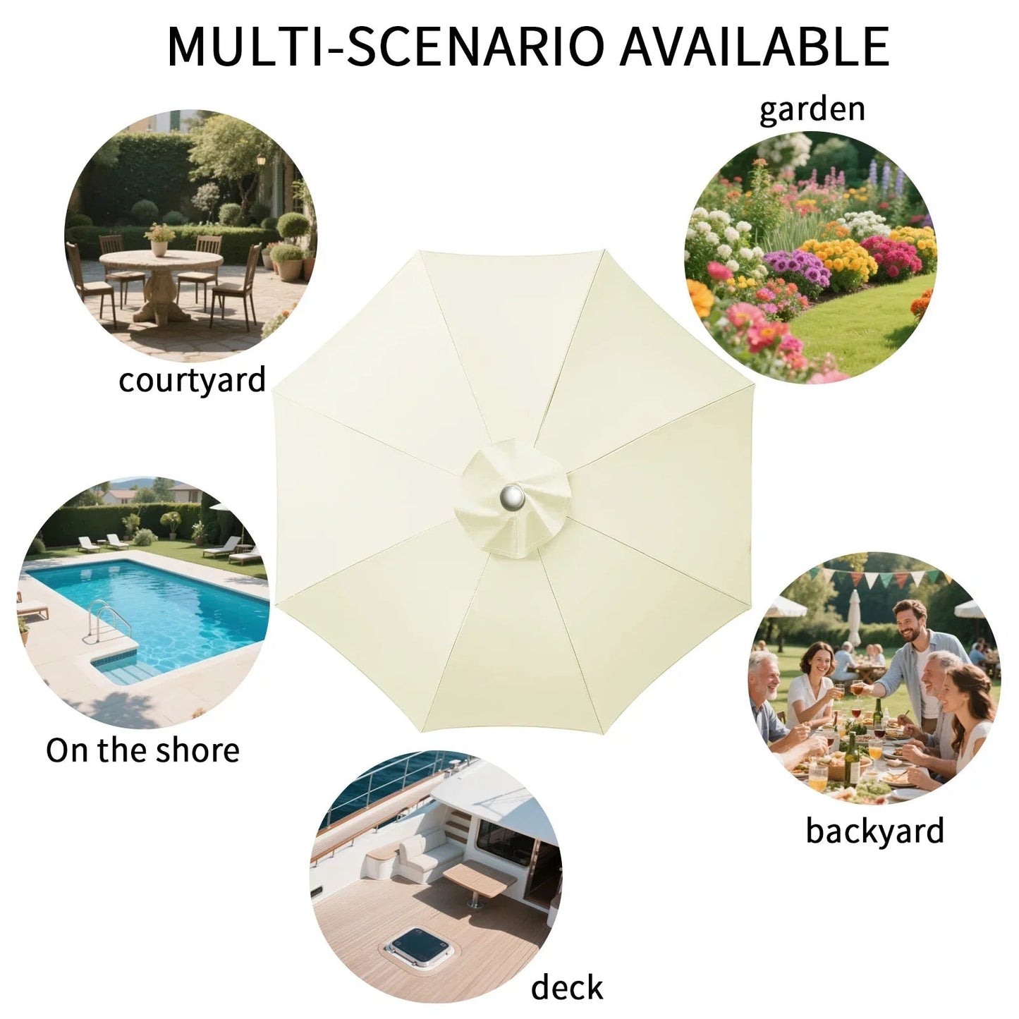 Waterproof Replacement Sun Umbrella Cover for 6/8 Ribs - Outdoor Use for Garden and Patio