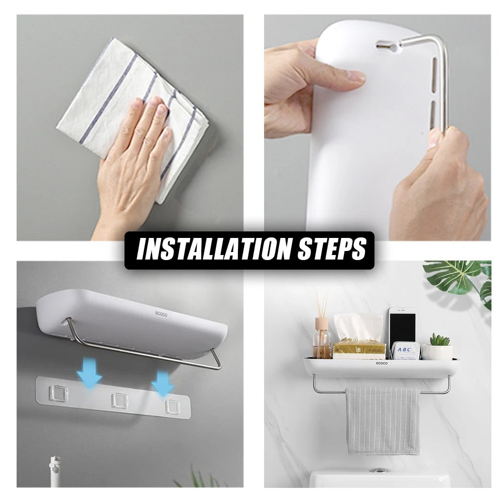 Wall-Mounted Shower Organizer with Towel Holder and Drainage – No Drilling Required