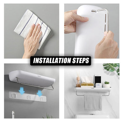 Wall-Mounted Shower Organizer with Towel Holder and Drainage – No Drilling Required