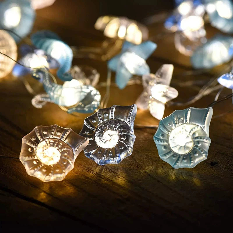 Ocean-Themed LED String Lights | 2m Length | 20 Bulbs | Shell & Starfish Design | Perfect for Birthdays, Parties & Kids' Rooms