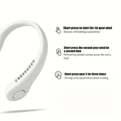 Portable Bladeless Neck Fan - Rechargeable Mini Air Cooler with 3 Speeds
